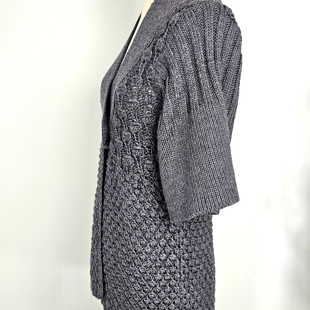 U Knits Charcoal Pointelle Shawl Collar Cardigan Sweater Medium - Picture 4 of 13